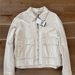 NWT ZARA Mens Utility Chore Crop Jacket Beige Cream Full Zip Size Large